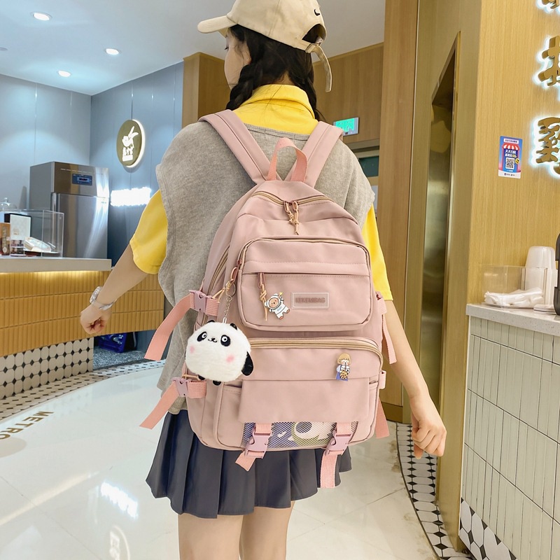 Ba lô học sinh pha lưới nhiều ngăn kekemi  phong cách Hàn Quốc BL6334