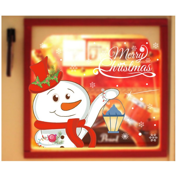 Decal trang trí tường Noel - Người Tuyết cầm đèn đáng yêu