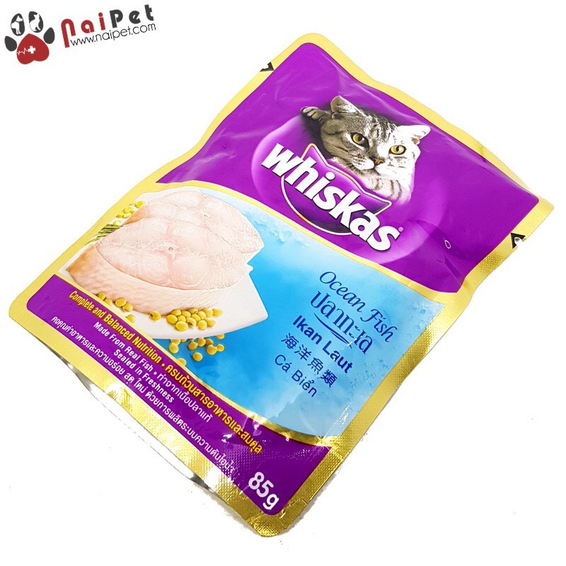 Thức Ăn Dinh Dưỡng Cho mèo Pate Vị Cá Biển Cá Ngừ Cá Thu Cá Hồi Gà Whiskas Gói 80g