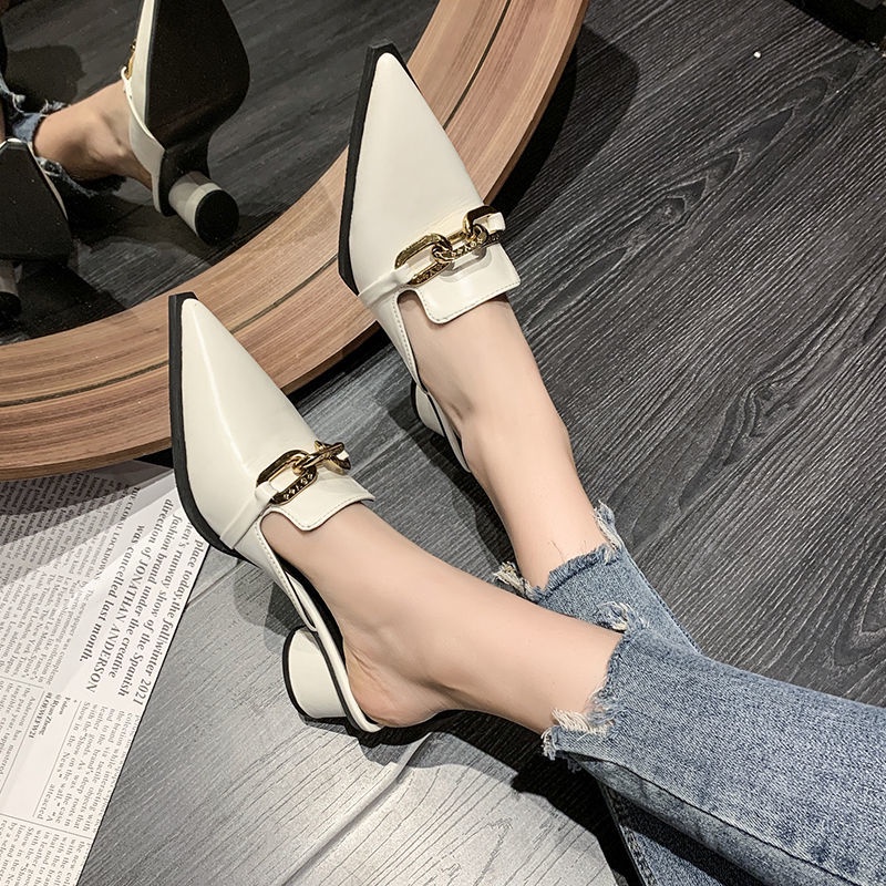 Dép Cao Gót Mũi Nhọn Quai Xích Thời Trang Mùa Xuân Mới 2022 Cho Nữ