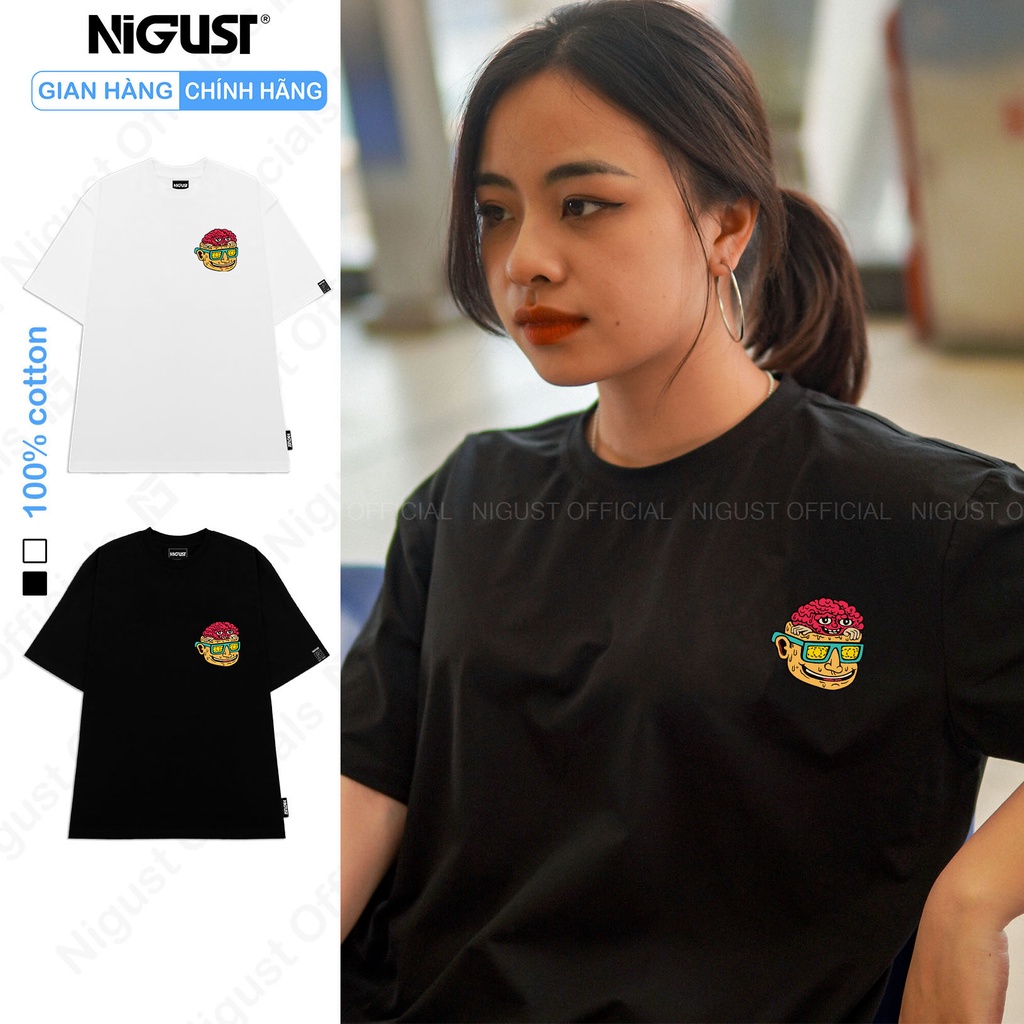 Áo Thun đen trắng tay lỡ NIGUST N006 vải cotton cao cấp 4C Fullbox