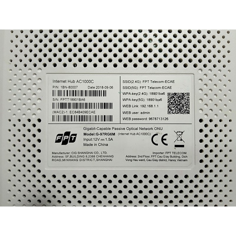 Bộ Phát Wifi Quang G-97RG6M  internet Hub AC 1000C 2.4G,5G F.P.T- Wifi Gigabit G-97RG6M Chính Hãng (Cũ)