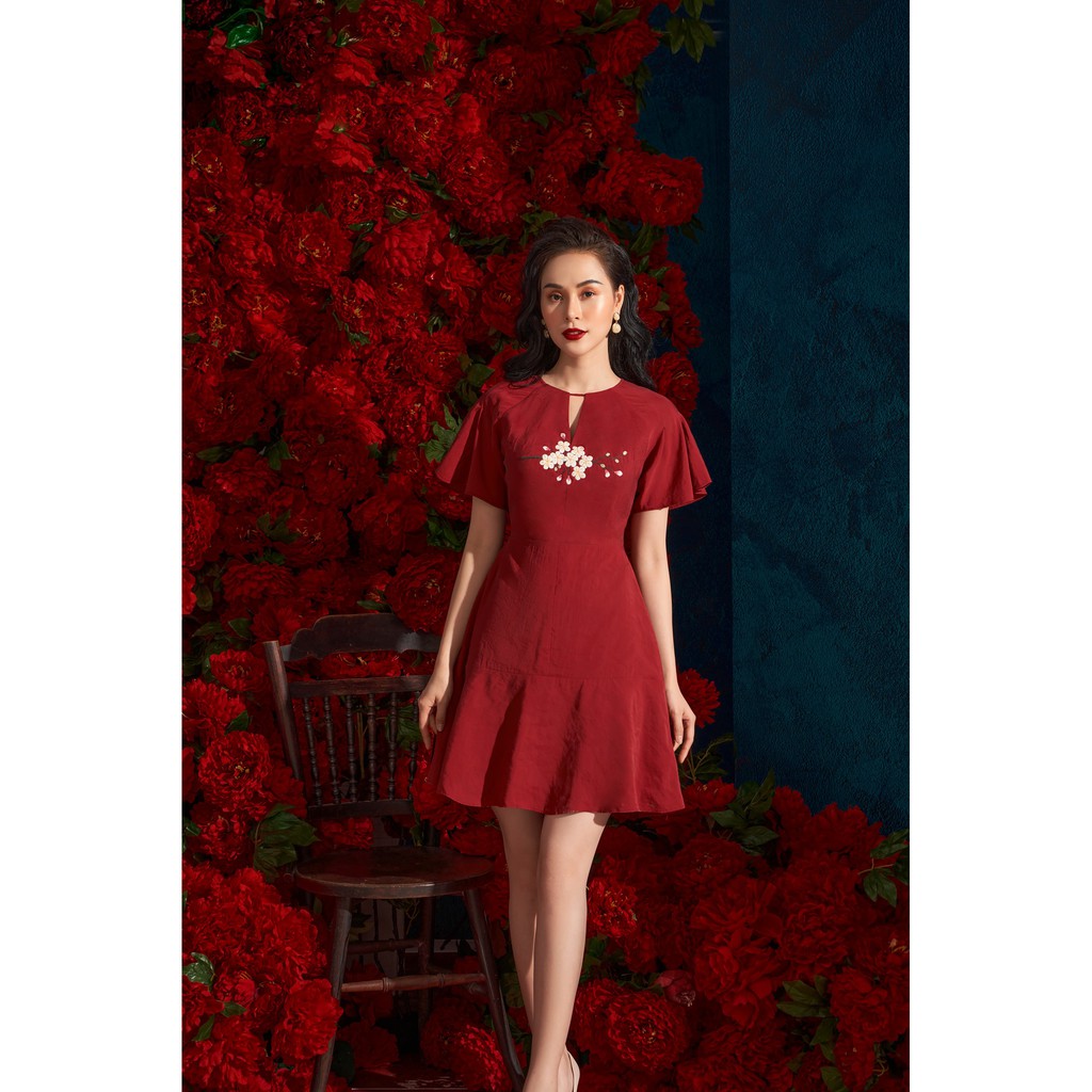 [Mã FAMALLT5 giảm 15% đơn 150k] OLV - Đầm kiểu Cherry Blossom in Red Embro