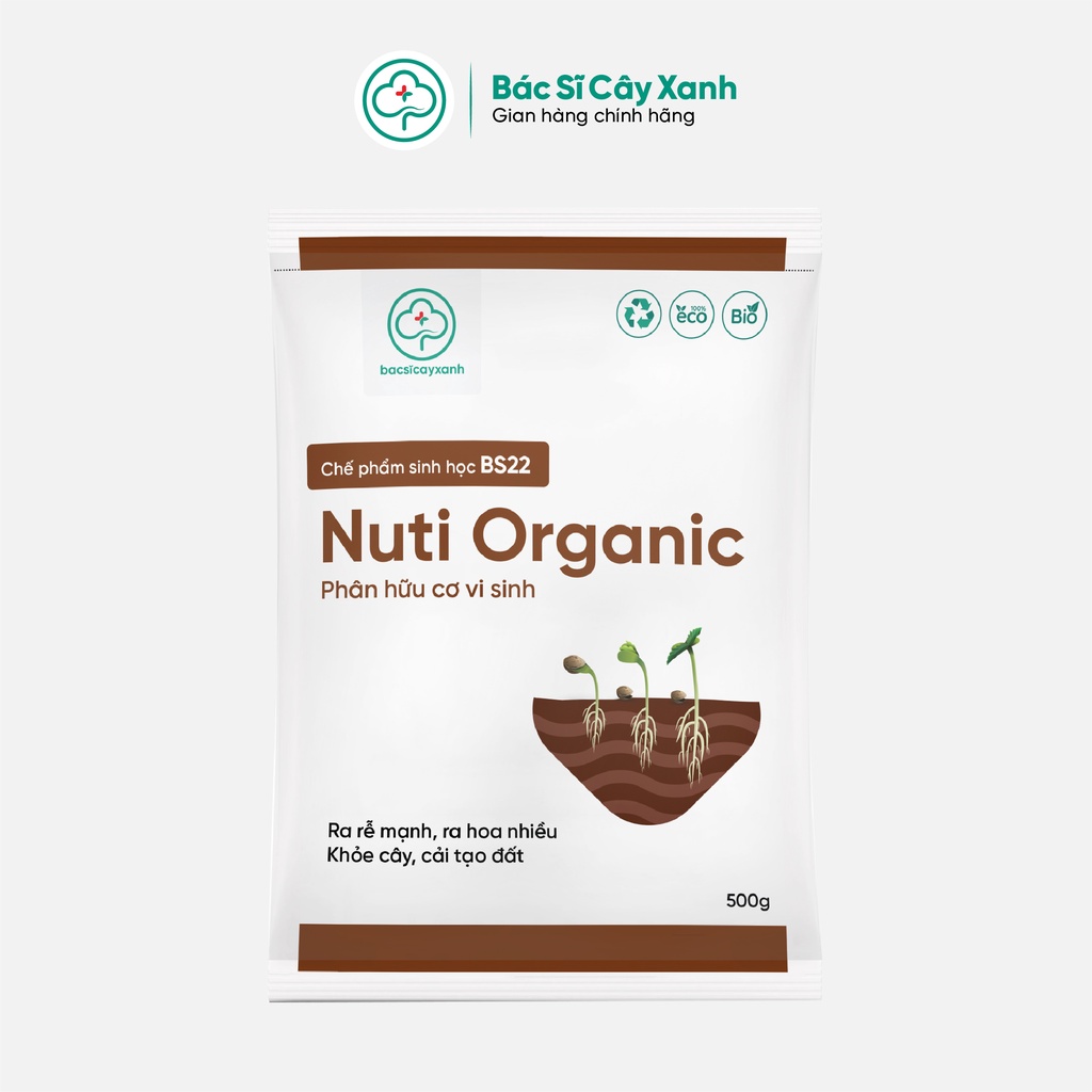 Phân bón hữu cơ vi sinh giúp ra rễ mạnh, ra hoa nhiều, khoẻ cây, cải tạo đất BS22 Nuti Organic 500g NSX Bacsicayxanh