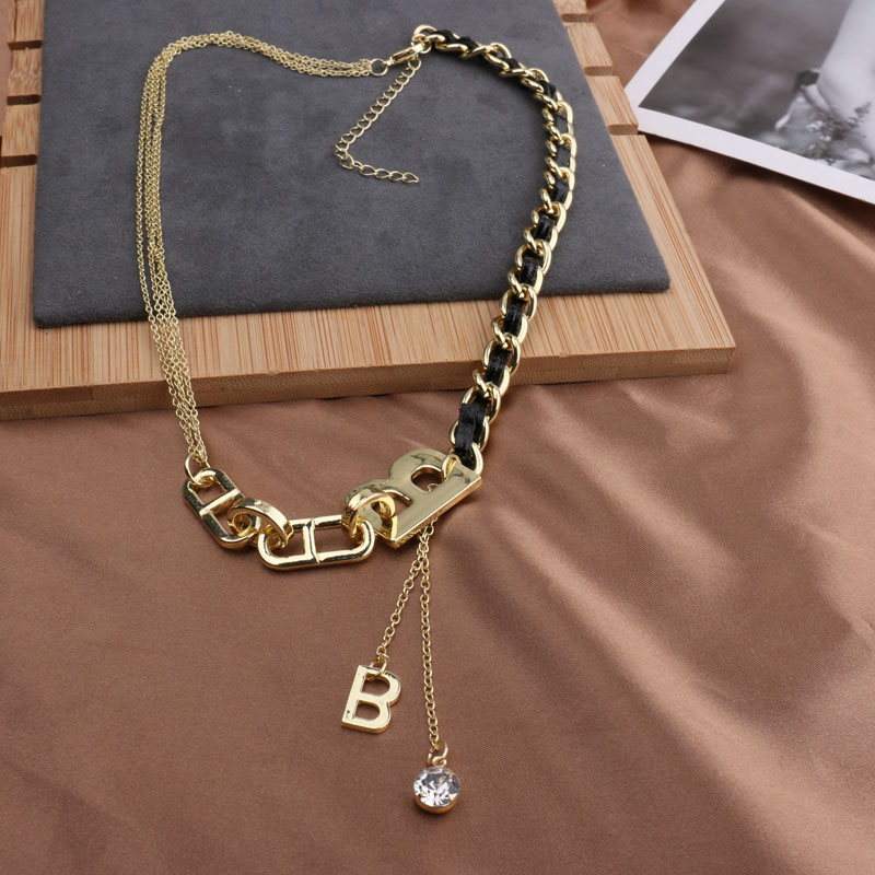 Vòng cổ hai lớp loại dày họa tiết chữ B thời trang độc đáo 22869