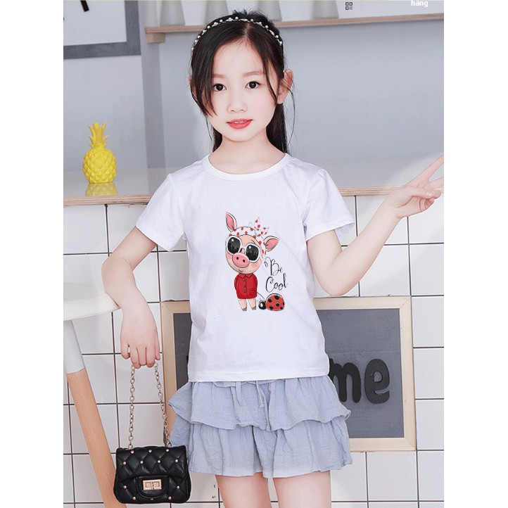 Áo thun bé gái vải mềm mịn thoáng mát in hình heo con đáng yêu BG19