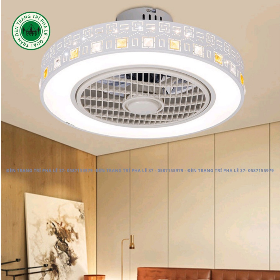 Quạt Trần Đèn Hàn Quốc Ốp Sát Trần Trang Trí Phòng Khách,Phòng Ngủ BH 10 Năm