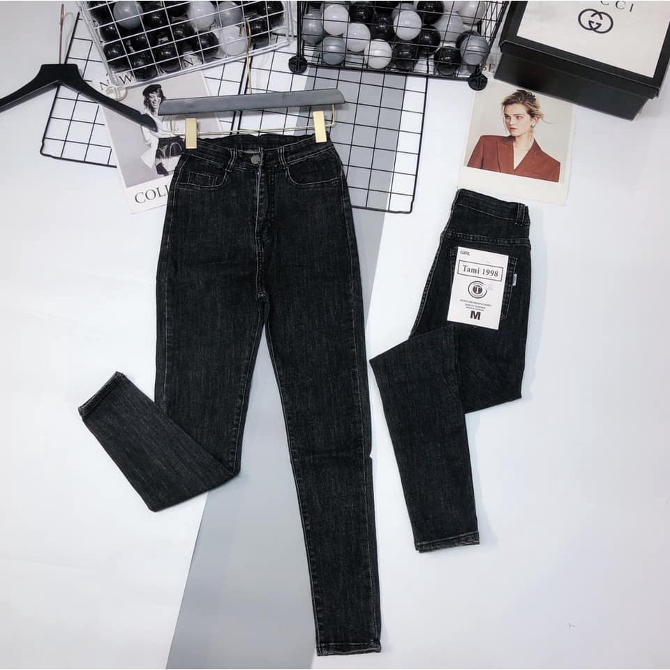 [Mã FAMARAL1 giảm 10K đơn 50K] Quần jeans đen khói cạp cao mã 018 (kèm ảnh thật,video)