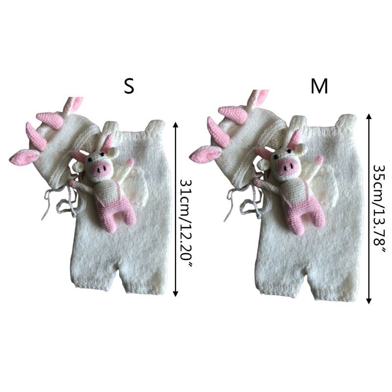 Bộ 3 Món Áo Liền Quần + Mũ Beanie Dệt Kim Ox Không Tay Dùng Chụp Ảnh Cho Bé Sơ Sinh