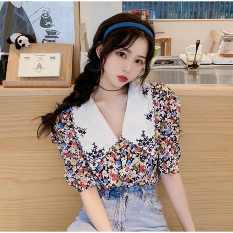 Áo QC Hoa Có Cổ Tay Lỡ Vintage 3 Màu FreeSize Dưới 55kg