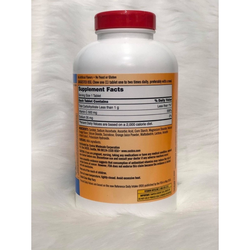 Viên ngậm Vitamin C 500mg Kirkland Hộp 500 viên [Mỹ]