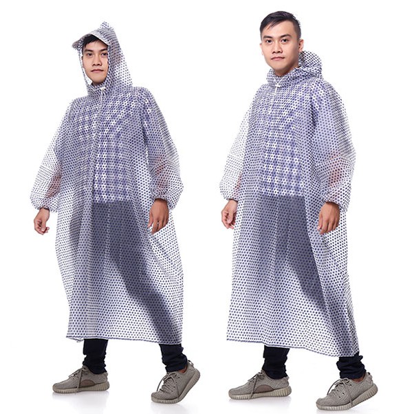 Áo Mưa Bít 1m4 Nhựa Dẻo Trong Suốt Bi Màu