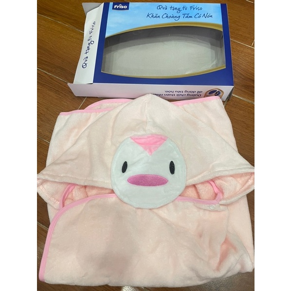 Khăn choàng tắm có nón Friso cho bé(Hồng_Vàng)