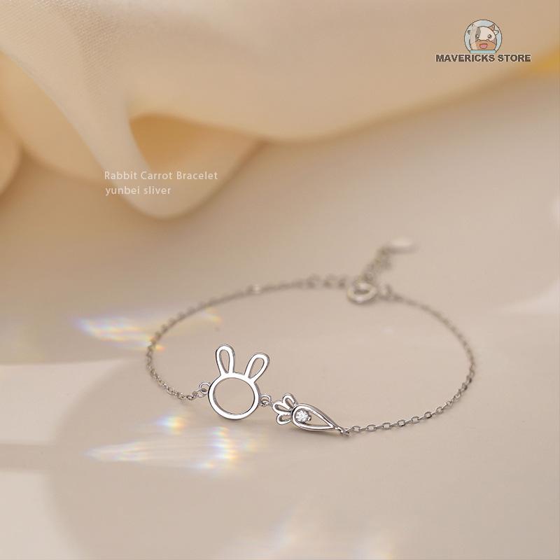 Vòng tay mạ bạc hình thỏ cà rốt dễ thương dành cho nữ