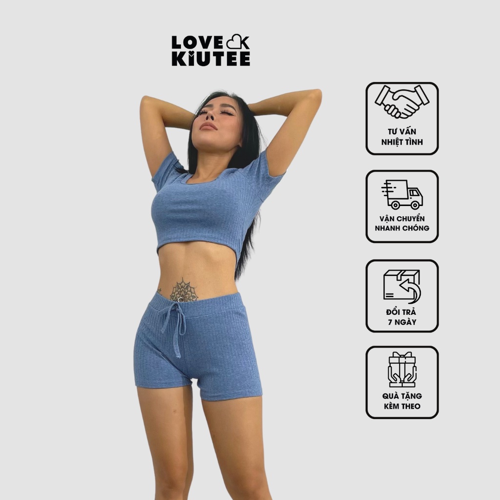 Nguyên bộ áo ngắn tay và quần ngắn ôm body khoe dáng LOVEKIUTEE