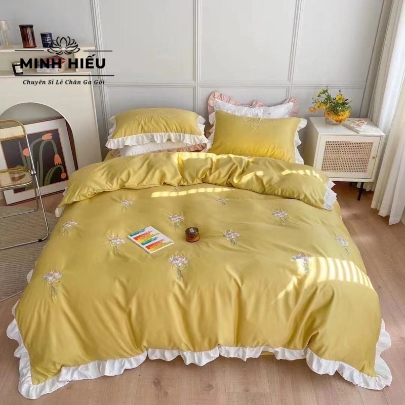 Bộ chăn ga gối lụa bèo công chúa siêu xinh, chăn ga lụa nhập khẩu sang trọng không nhăn, mềm mịn sờ mát tay | BigBuy360 - bigbuy360.vn