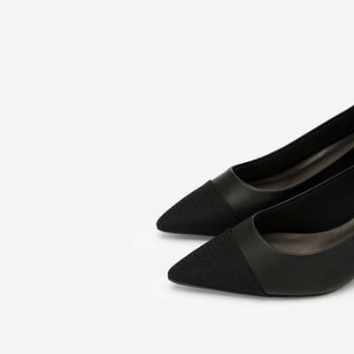 [Chính hãng] Vascara Giày Bít Gót Trụ Metalic Phối Satin - Màu Đen