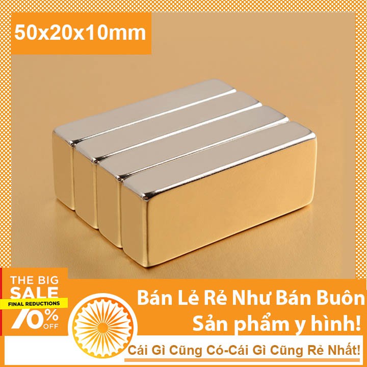 Nam châm đất hiếm 50x20x10mm phủ mạ niken N35 siêu mạnh