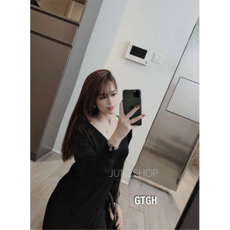 Váy len thỏ suông cổ tim hàng QC