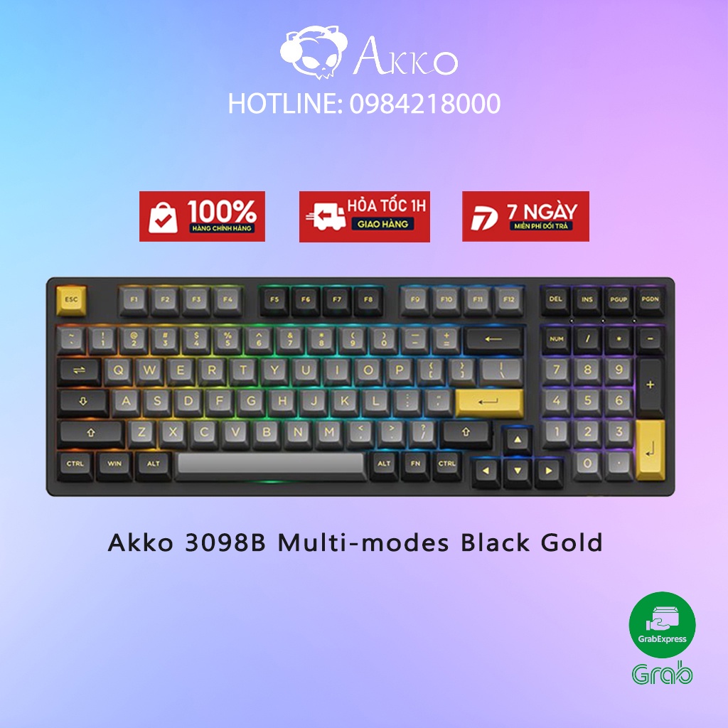Bàn Phím Cơ AKKO 3098B Multi-Modes Black Gold- Bảo Hành Chính Hãng
