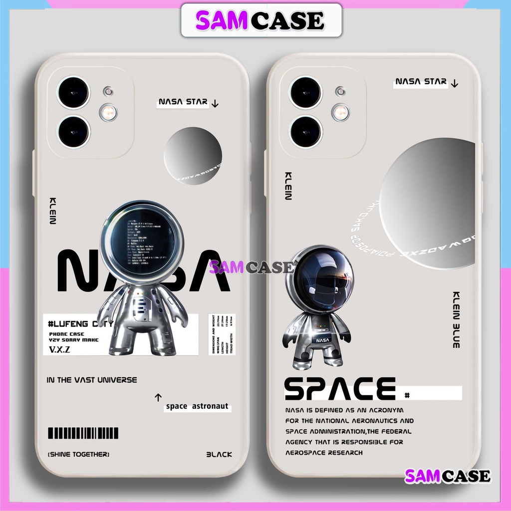 Ốp lưng iPhone Phi hành gia Nasa Cute cạnh viền vuông silicon mềm dẻo cho ip 6/6s/7/8/X/XS/XR/11/12/13/14 Pro Plus Max