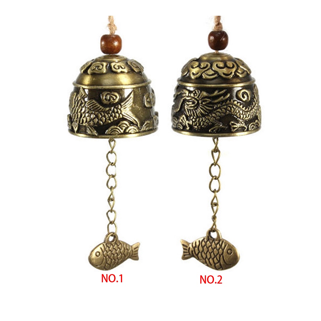 [CHOO] Chinese Dragon/Fish Pattern Hanging Car Wind Chime Fortune Zinc Alloy Wind Bell with Hemp Rope
