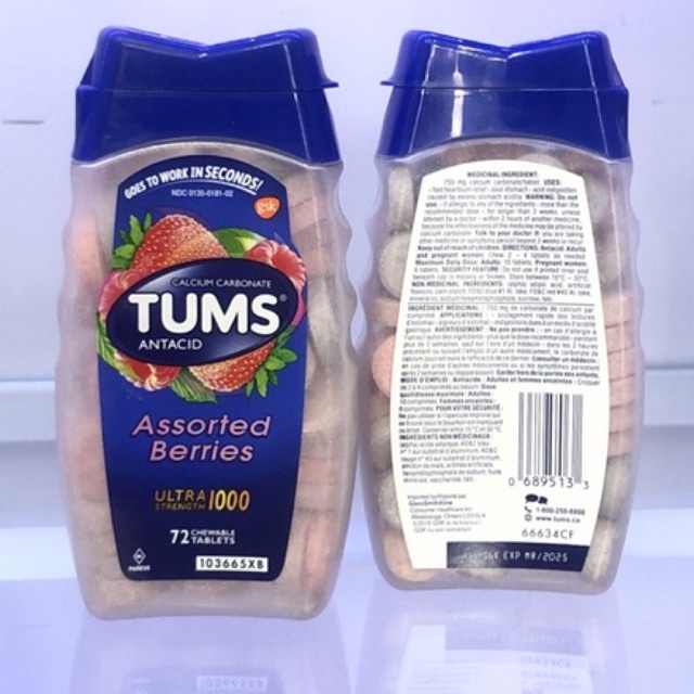 Viên nhai TUMS Antacid | Giảm khó chịu dạ dày- khó tiêu - ợ nóng - ợ chua