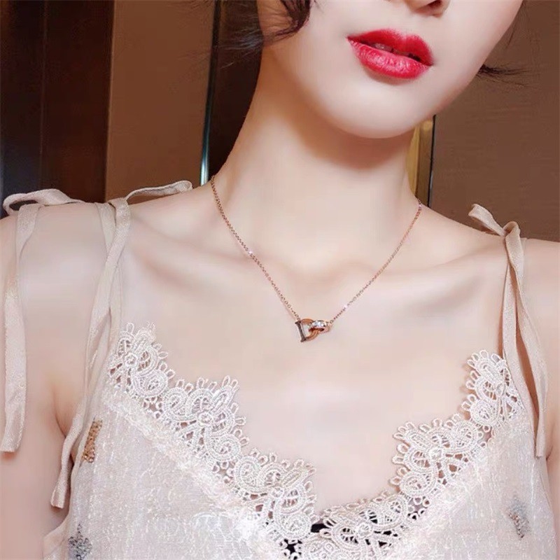 Dây chuyền thép titan mặt chữ D phong cách Hàn quốc