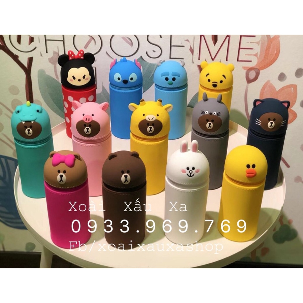 HỘP BÚT SILICONE DÂY KÉO HOẠT HÌNH DISNEY POOH, STITCH, MARVEL, LINE...