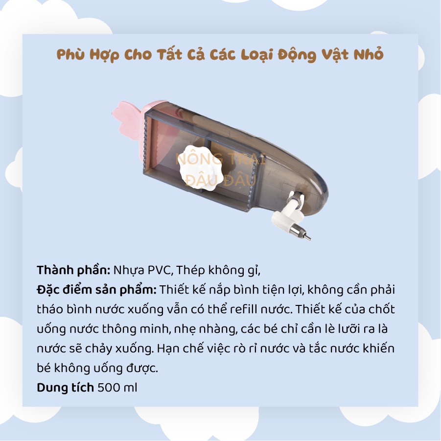 Bình Nước Cho Bọ Ú, Thỏ, Chinchilla, Hamster Kiểu Dáng Cà Rốt 500ml