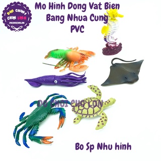 Mô hình động vật biển 6 con:tôm,cua,mực,rùa,cá đuối,cá ngựa 502-5 nhựa cứng