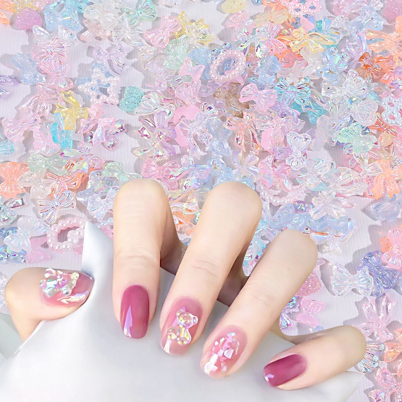 1 Hộp Phụ Kiện Trang Trí Móng Nghệ Thuật Hình Nơ/Gấu Hoạt Hình