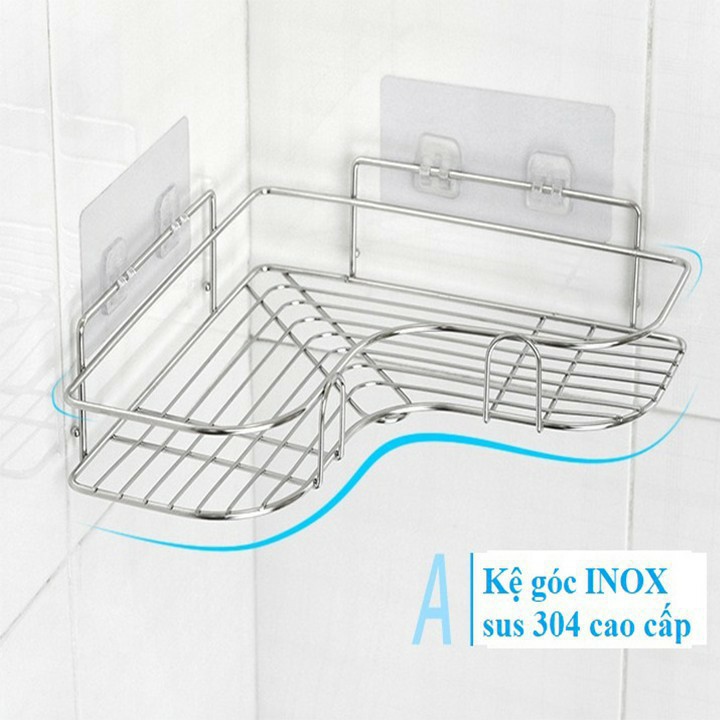 Kệ Góc Inox 304 Không Gỉ Nhà Tắm Nhà Bếp, Kệ Để Đồ Phòng Tắm Dán Tường Siêu Dính Chịu Lực Tốt