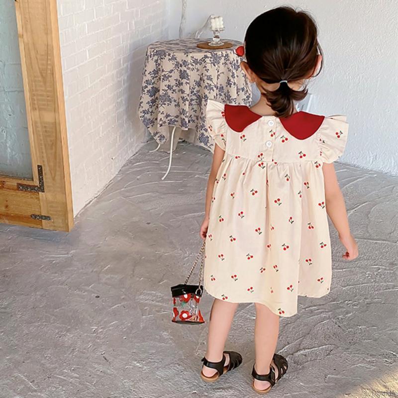 Váy tay ngắn in hình quả anh đào dễ thương dành cho bé gái từ 1-4 tuổi