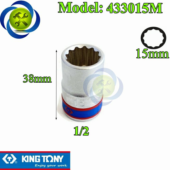 Tuýp 15mm 1/2 Kingtony 433015M 12 cạnh màu trắng dài 38mm