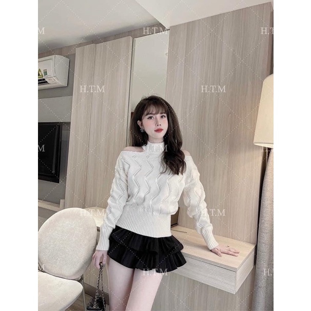 ANU734 - ÁO LEN NỮ QC HỞ 2 VAI LƯỢN SÓNG