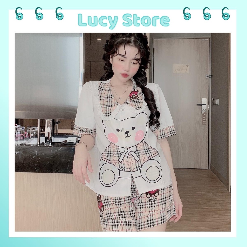 Quần áo ngủ pijama đồ bộ mặc nhà nữ cộc tay mùa hè lụa mát hoạt hình Lucy Store
