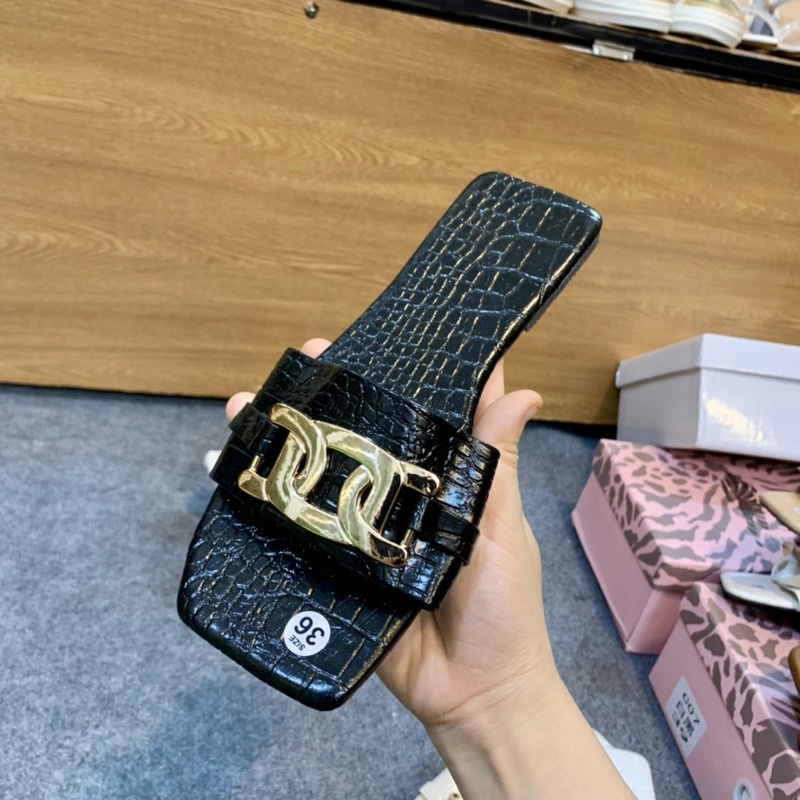 Dép lê đế bệt quai xích to da rắn sang chảnh xả kho