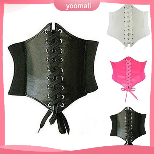 Đai nịt bụng giả da bản rộng cột dây phong cách vintage quyến rũ thích hợp cho nữ