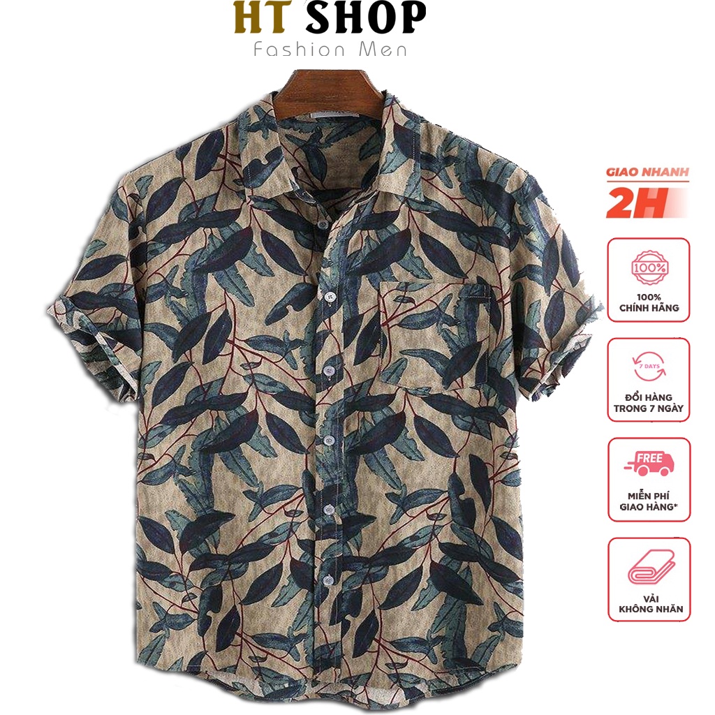 Áo Sơ Mi Tay Lỡ Phong Cách Hàn Quốc Áo Sơ Mi Tay Ngắn Đi Biển  Áo Sơ Mi Nam Họa Tiết HT13 Chất Liệu Lụa Đũi Nhật Cao Cấp