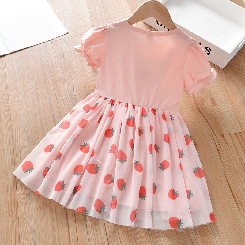 Đầm Công Chúa Phối Lưới In Họa Tiết Dâu Tây Ngọt Ngào Thời Trang Mùa Hè Hàn Quốc 202