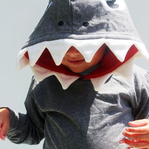 Áo hoodies có nón dài tay in hình cá mập dễ thương cho bé