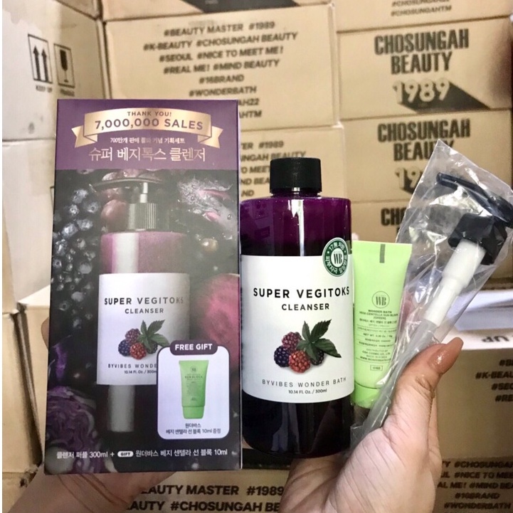 Sữa Rửa Mặt Thải Độc Sủi Bọt Rau Củ Byvibes Wonder Bath Super Vegitoks Cleanser 300ml - Thutrang Paris
