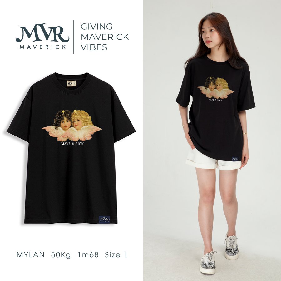 Áo Thun Tay Lỡ Cupid Couple Angel Áo thun Thiên Thần Có Đôi cotton MVR 112019018 Đen