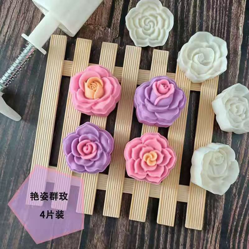 Khuôn trung thu lò xo ⚡ CAO CẤP ⚡ Khuôn trung thu lò xo hoa hồng 4 mặt 50g