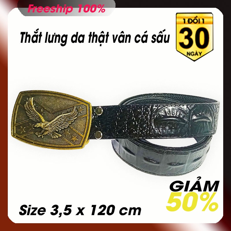 Thắt lưng nam da thật vân cá sấu lớp 2 - bản 3,5 x 120 cm - khóa kim nhiều hình - bền đẹp có video sản phẩm