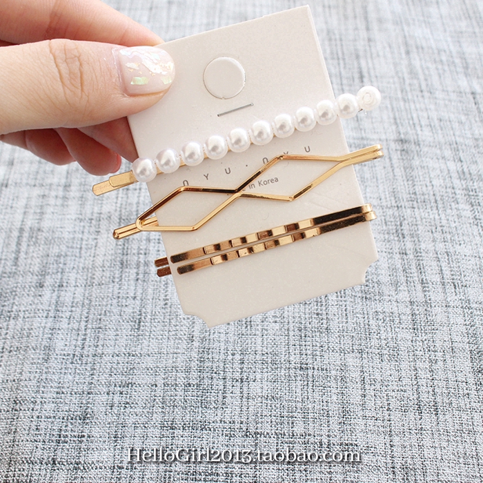 Set 3 kẹp tóc kim loại đính ngọc trai giả xinh xắn cho nữ