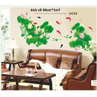 Decal dán tường hoa sen lá xanh
