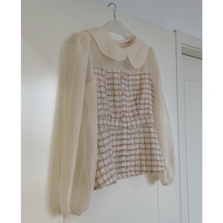 (ảnh thật) Audrey Áo dạ tweed phối voan cổ sen