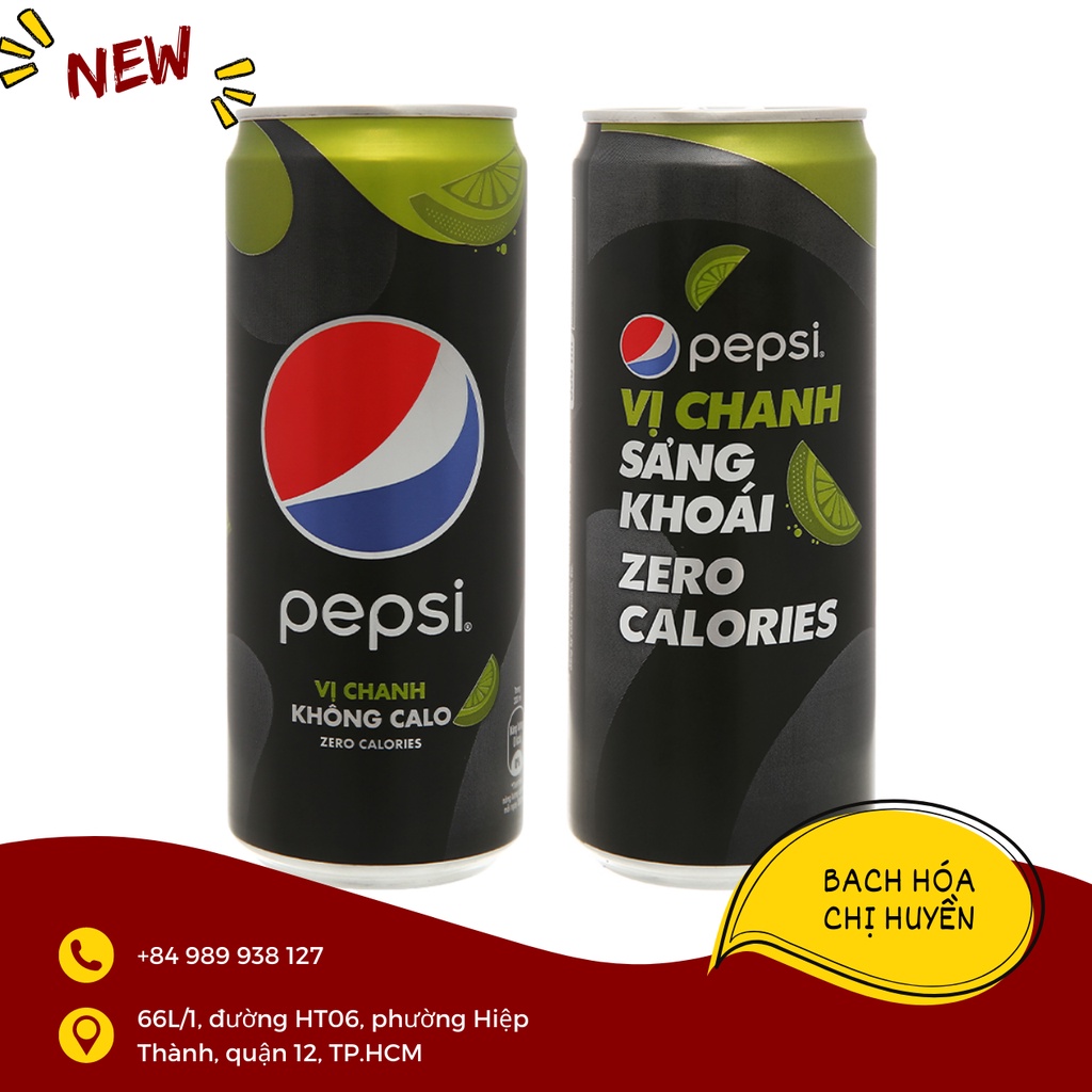 Lốc 6 lon nước ngọt Pepsi không calo vị chanh 330ml
